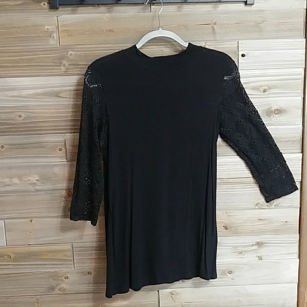 Loveappella Black Top with Lace Sleeves
